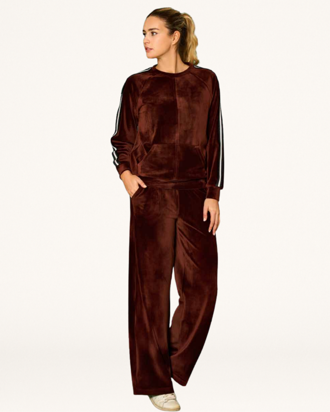 Completo tuta donna in ciniglia maronne