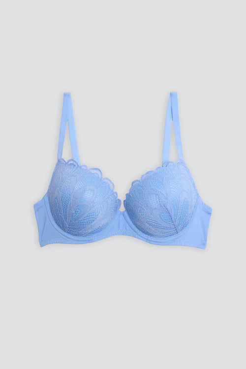 Completino intimo reggiseno push up e slip perizoma azzurro