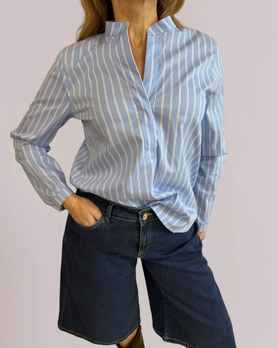EMME MARELLA - Camicia a righe con scollo alla coreana