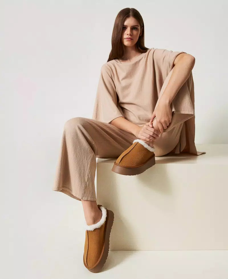 TWINSET- Scarpe sabot con faux fur