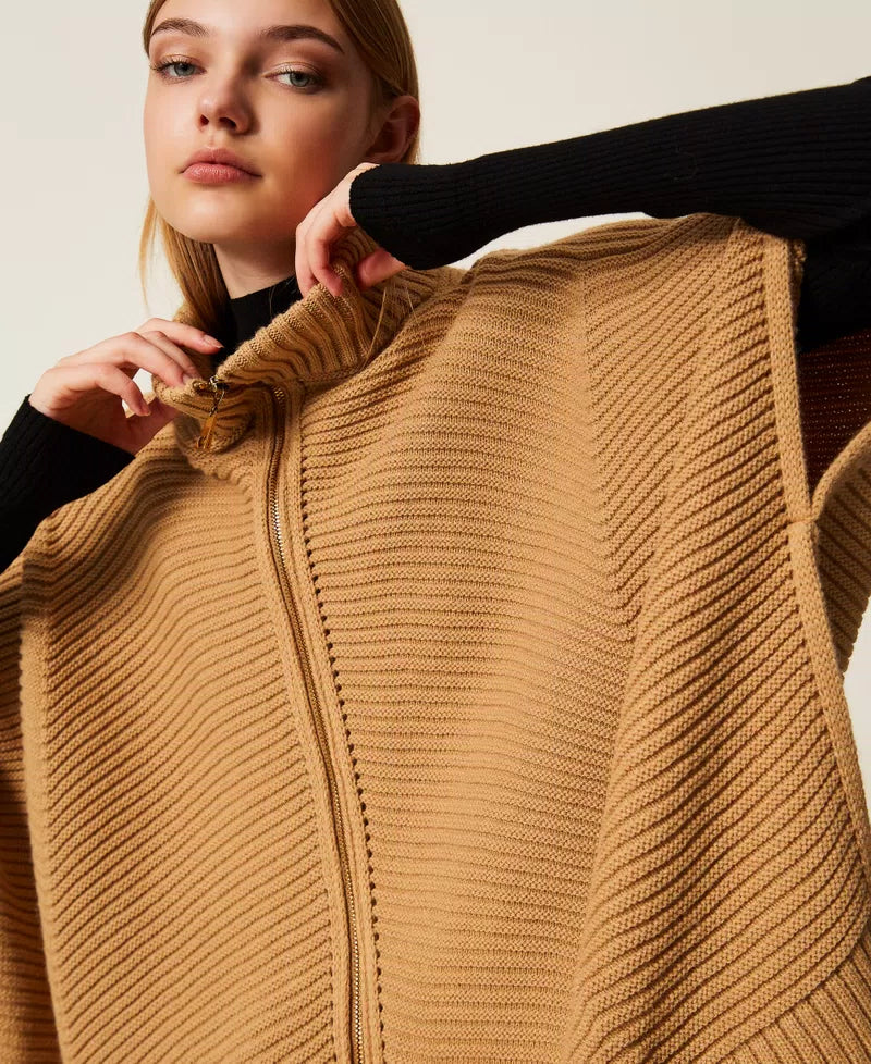 TWINSET poncho in maglia con zip