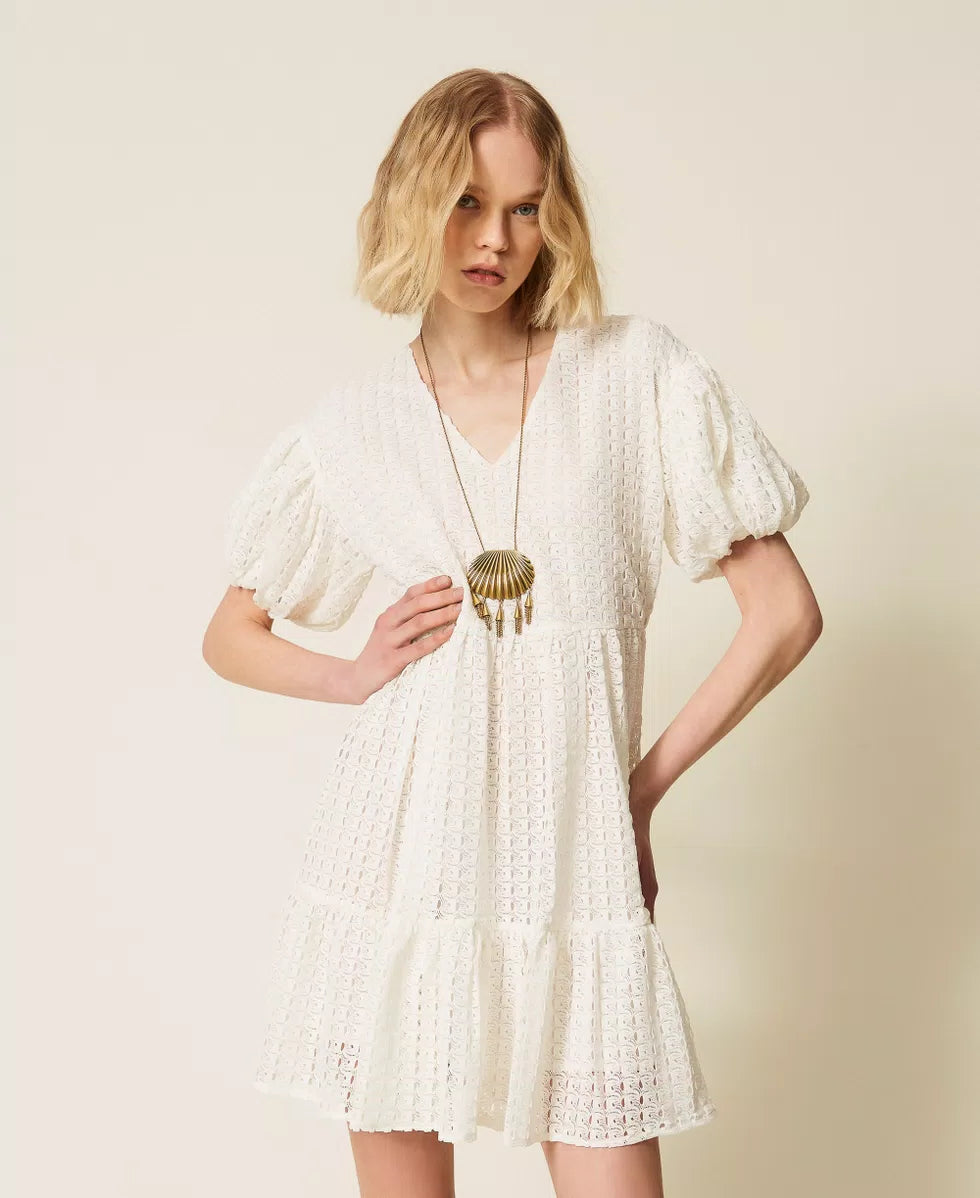 TWINSET - Abito corto crochet con balza