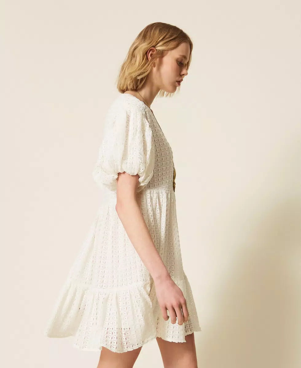 TWINSET - Abito corto crochet con balza
