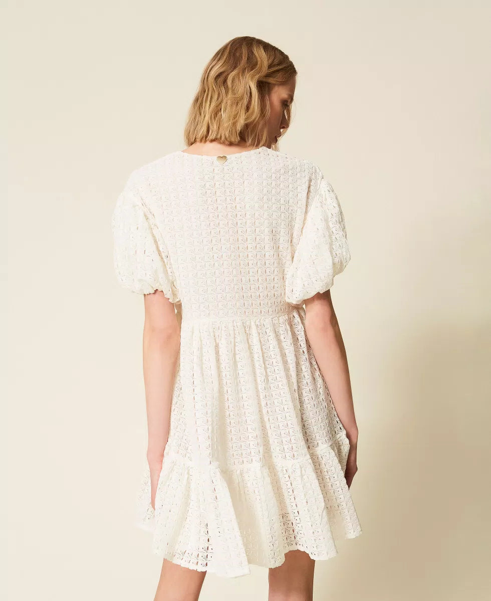 TWINSET - Abito corto crochet con balza