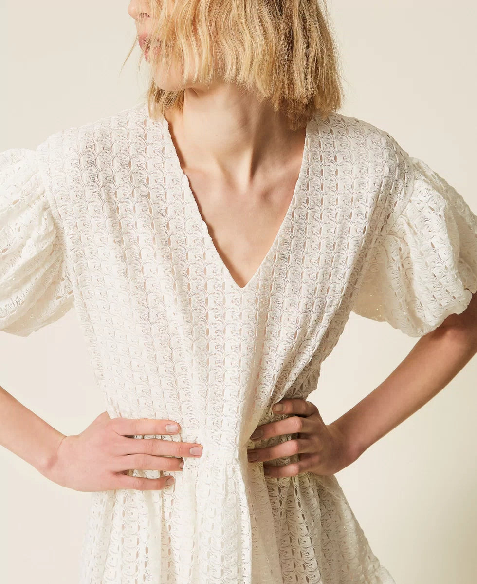 TWINSET - Abito corto crochet con balza