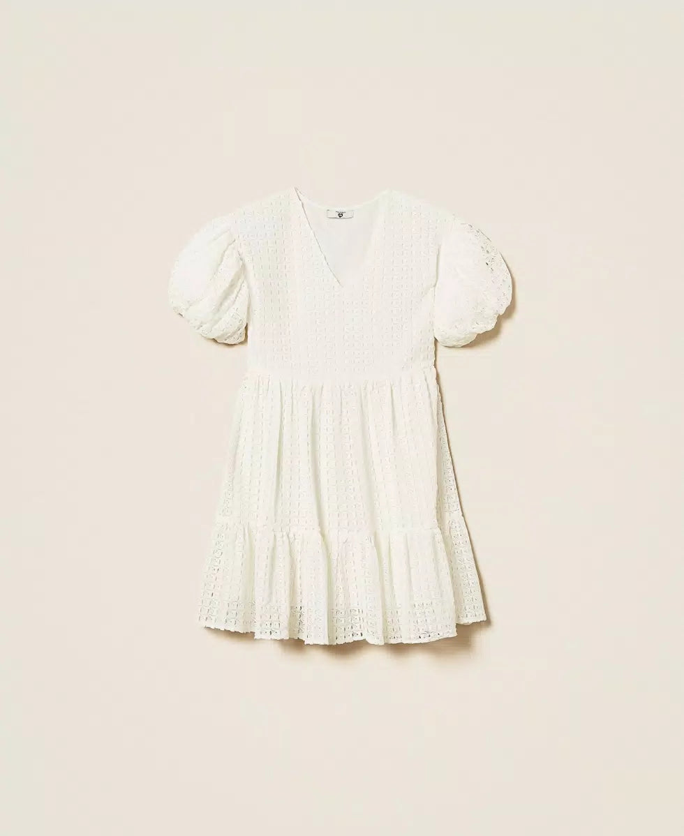 TWINSET - Abito corto crochet con balza