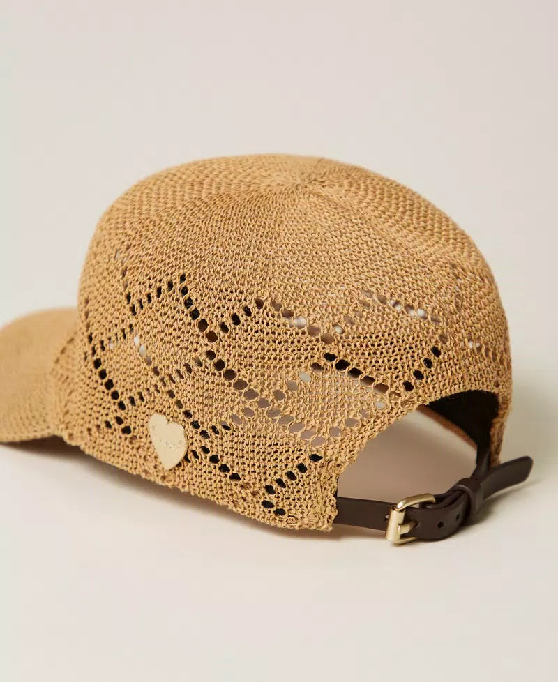 TWINSET - Cappellino da baseball in rafia effetto uncinetto