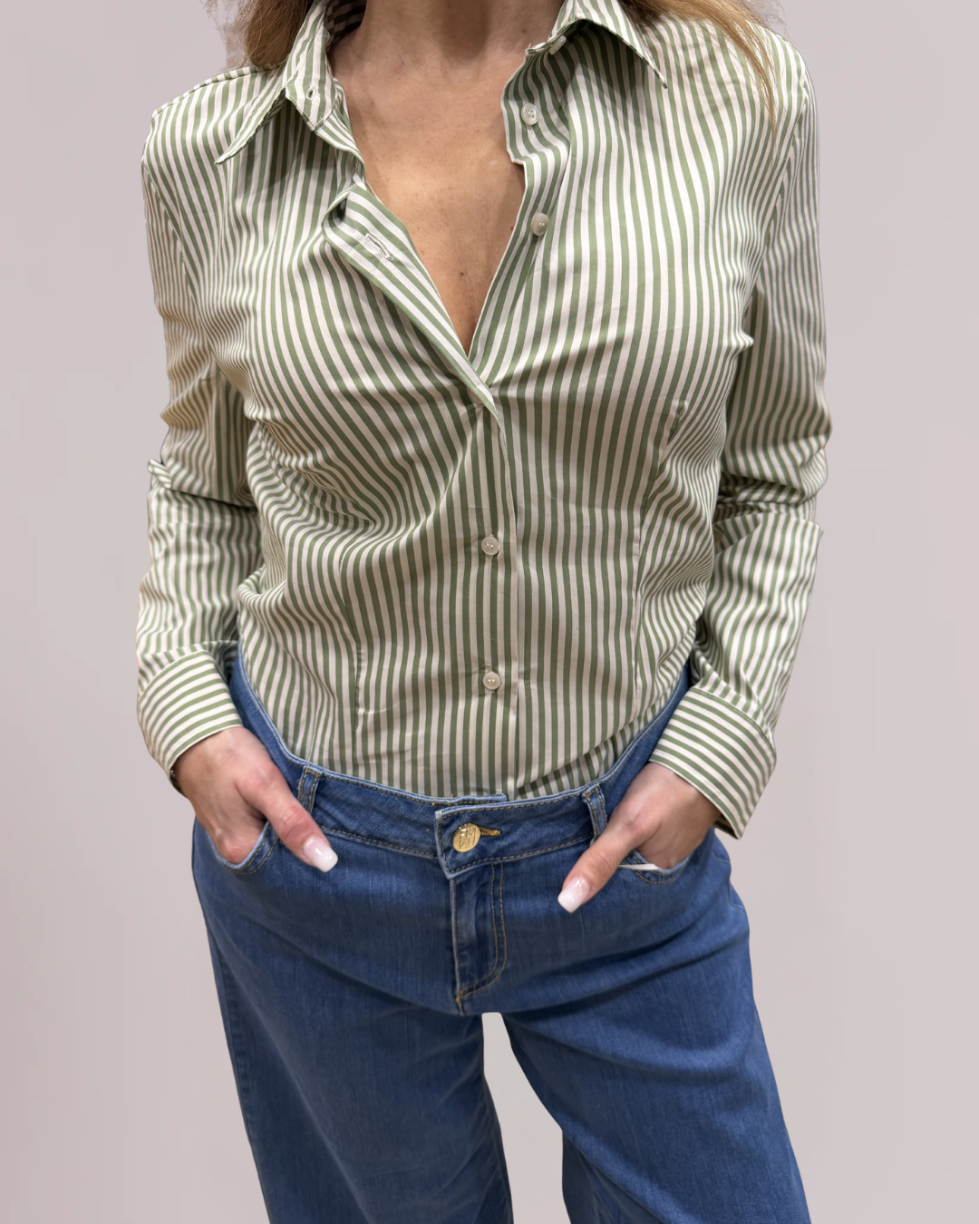 EMME MARELLA - Camicia a righe verde