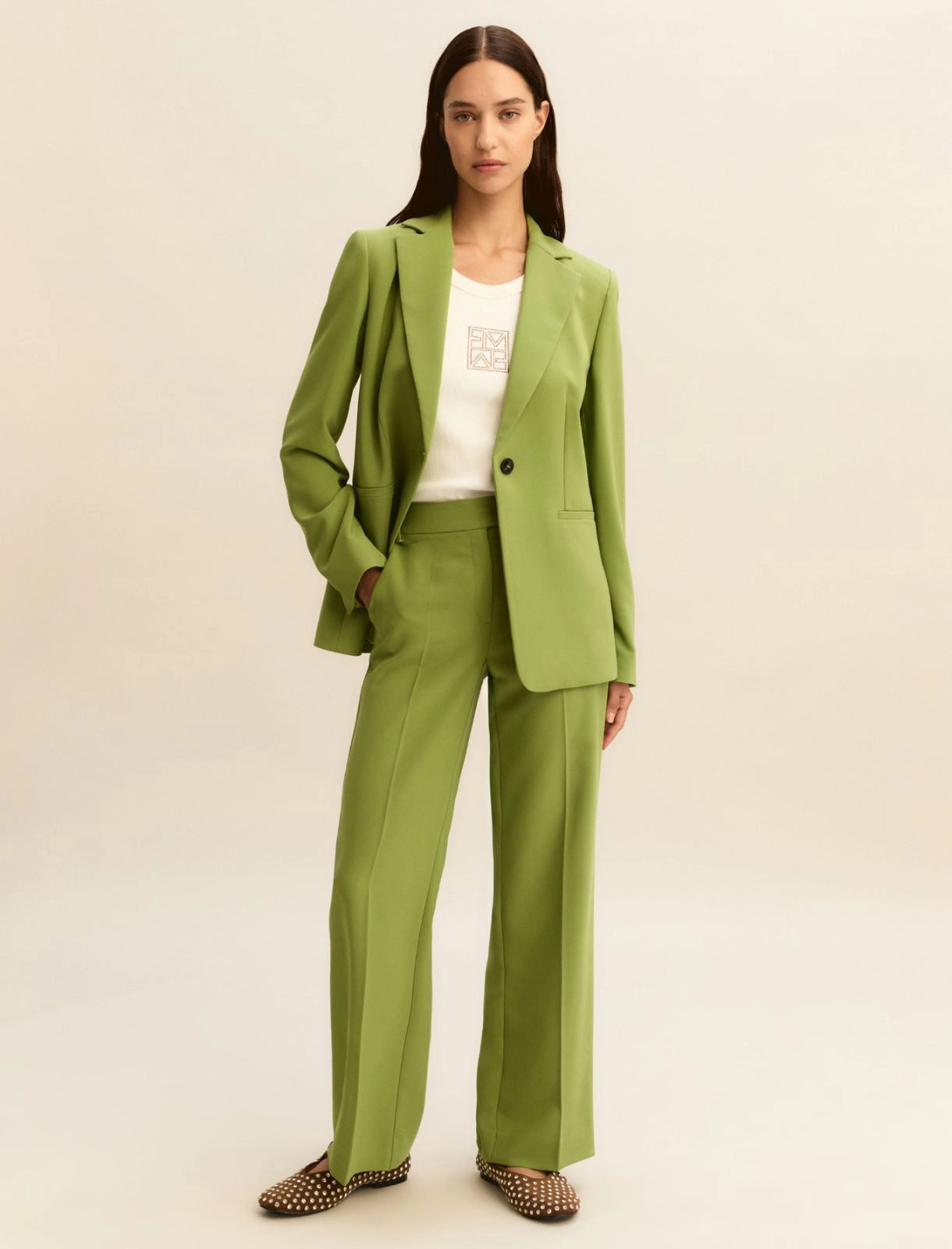 EMME MARELLA - Pantalone dritto in tessuto stretch  VERDE