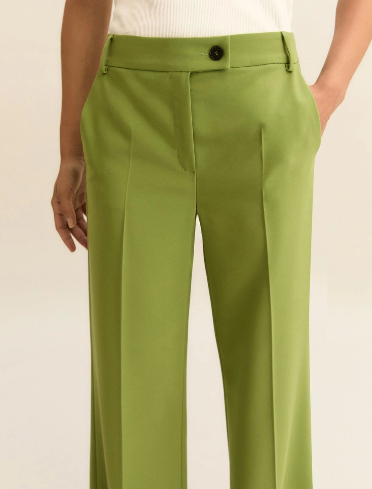 EMME MARELLA - Pantalone dritto in tessuto stretch  VERDE