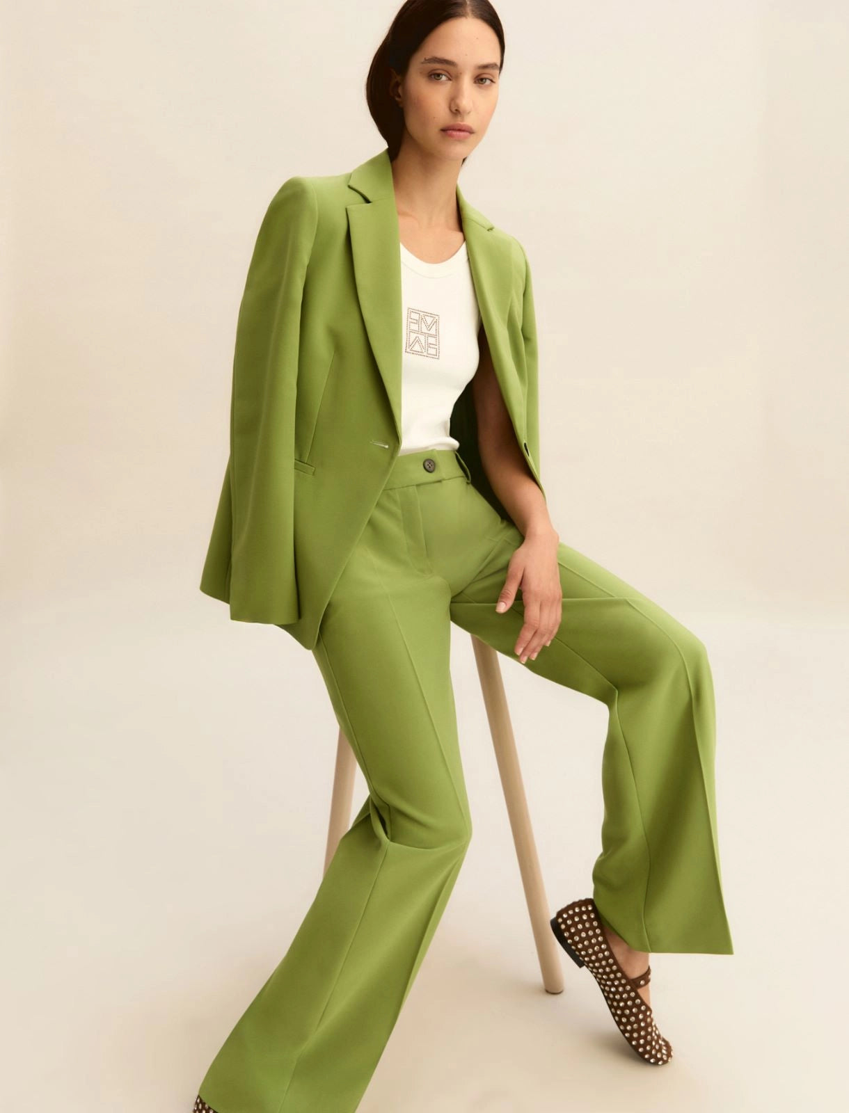 EMME MARELLA - Pantalone dritto in tessuto stretch  VERDE