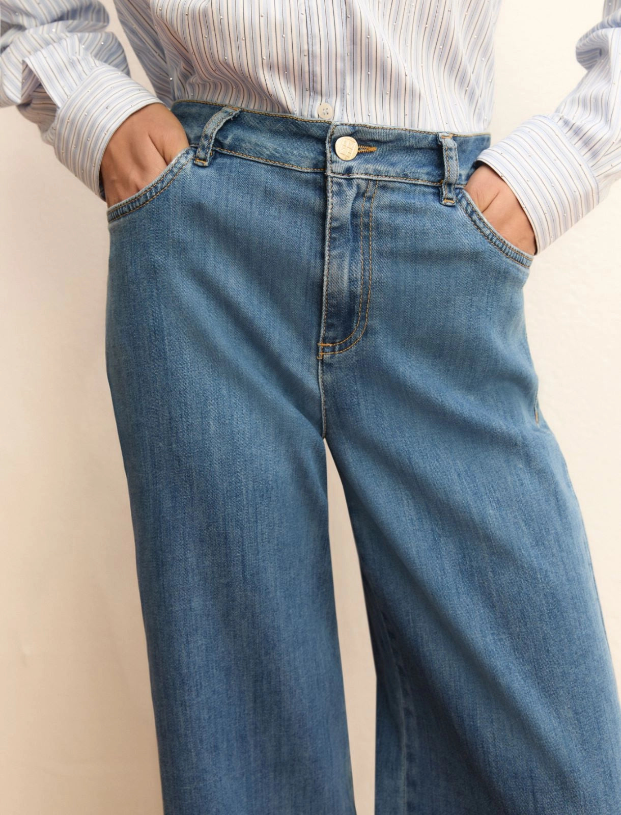 EMME MARELLA - Denim stretch con gamba larga - BLUE JEANS