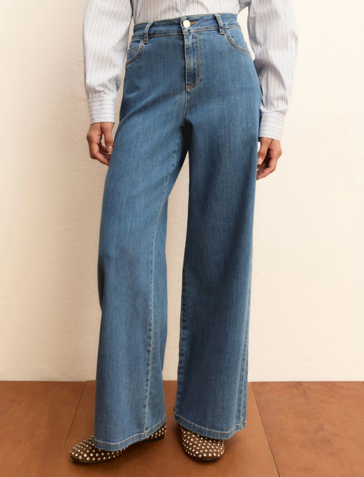 EMME MARELLA - Denim stretch con gamba larga - BLUE JEANS
