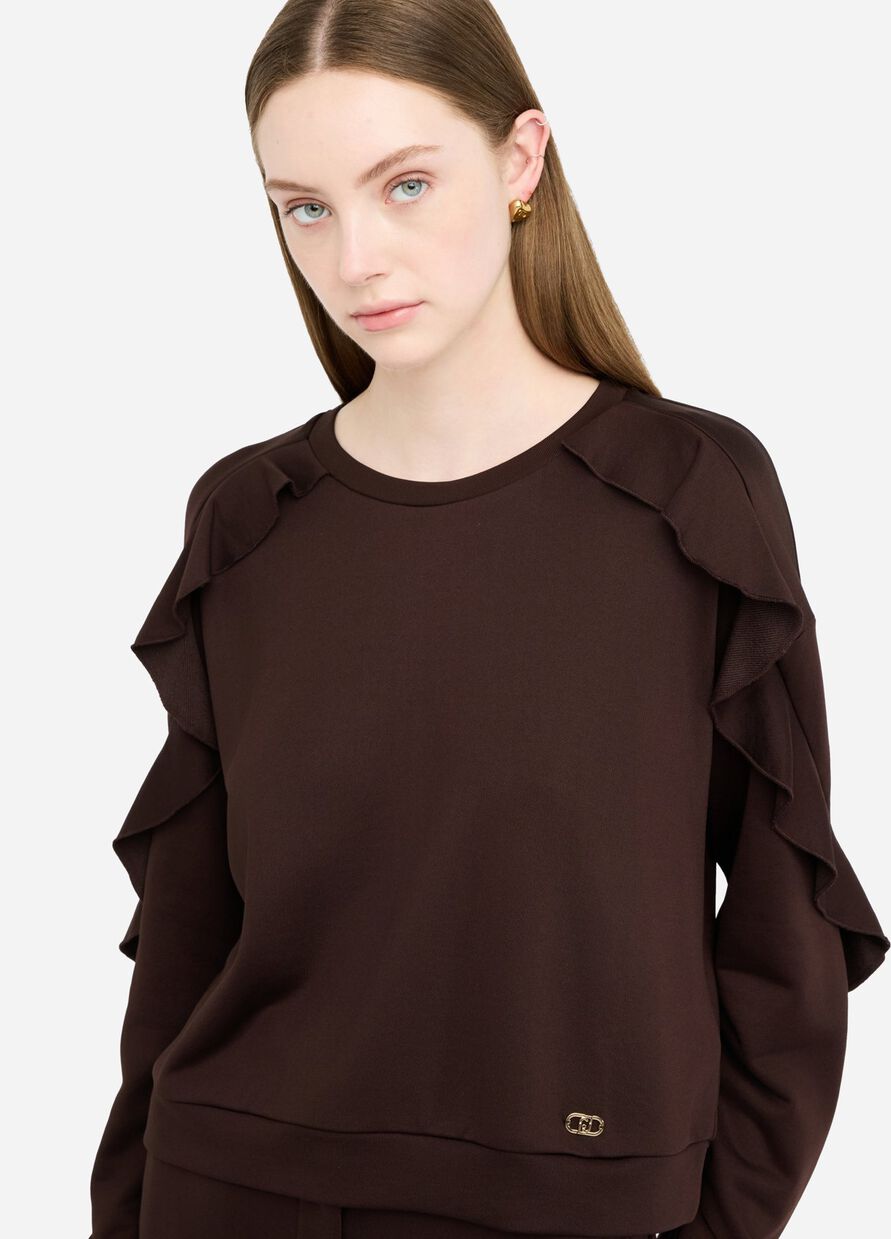 LIU JO Felpa con rouches marrone cioccolato