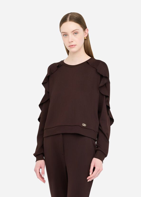 LIU JO Felpa con rouches marrone cioccolato