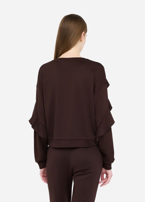 LIU JO Felpa con rouches marrone cioccolato