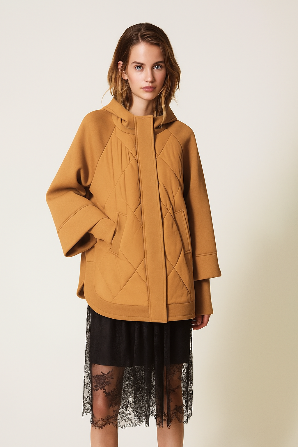 TWINSET-Caban in tessuto scuba e nylon