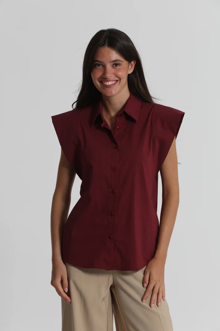MIMIMUA - CAMICIA IN COTONE CON MANICA ALETTA BORDEAUX