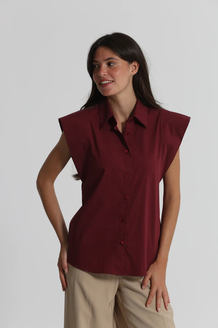 MIMIMUA - CAMICIA IN COTONE CON MANICA ALETTA BORDEAUX