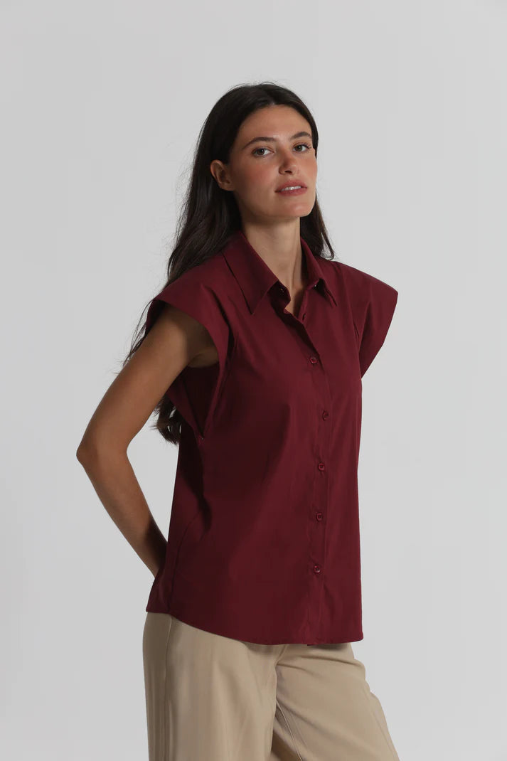 MIMIMUA - CAMICIA IN COTONE CON MANICA ALETTA BORDEAUX