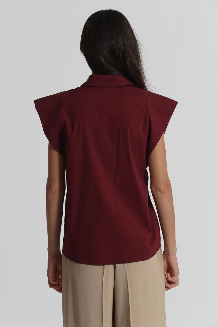 MIMIMUA - CAMICIA IN COTONE CON MANICA ALETTA BORDEAUX