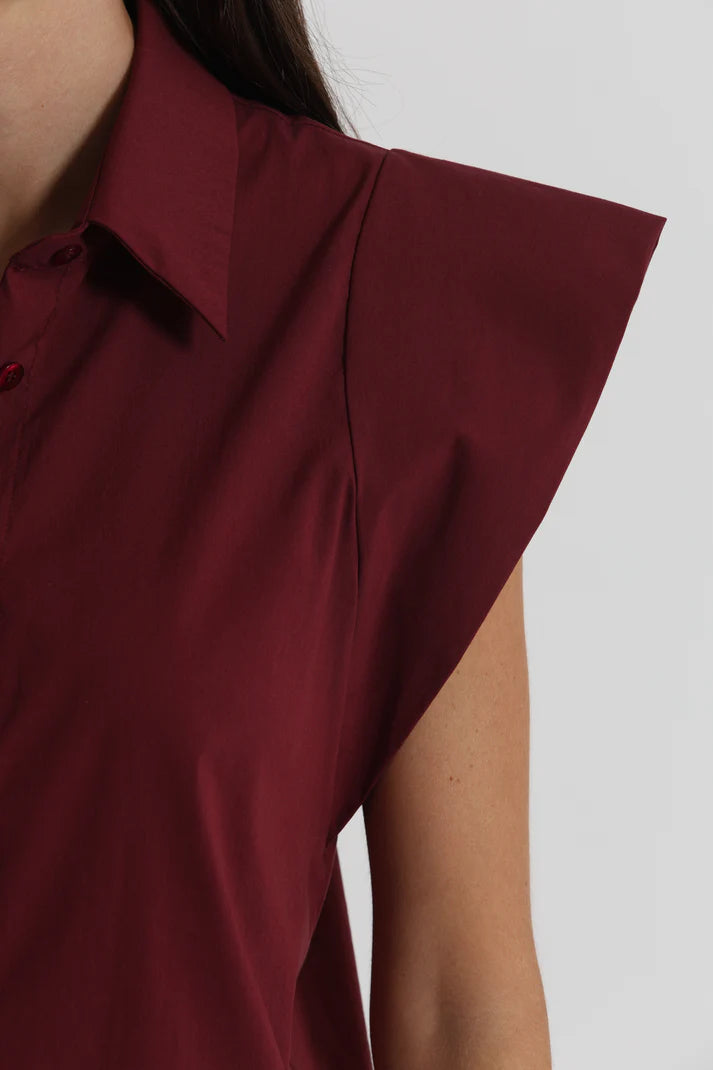 MIMIMUA - CAMICIA IN COTONE CON MANICA ALETTA BORDEAUX