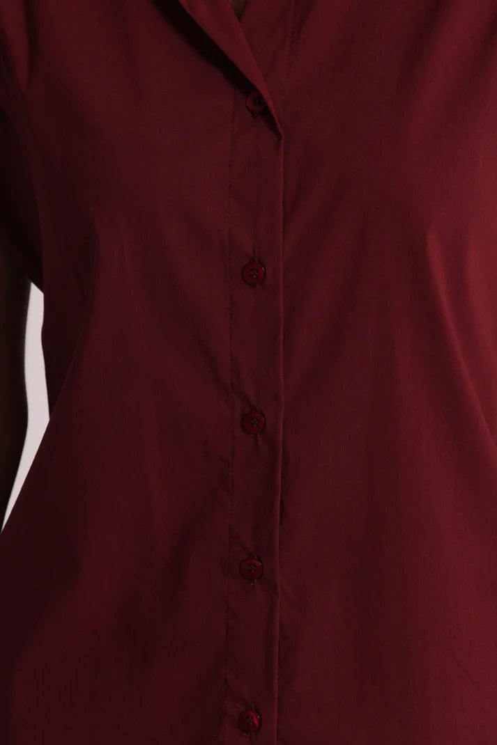 MIMIMUA - CAMICIA IN COTONE CON MANICA ALETTA BORDEAUX