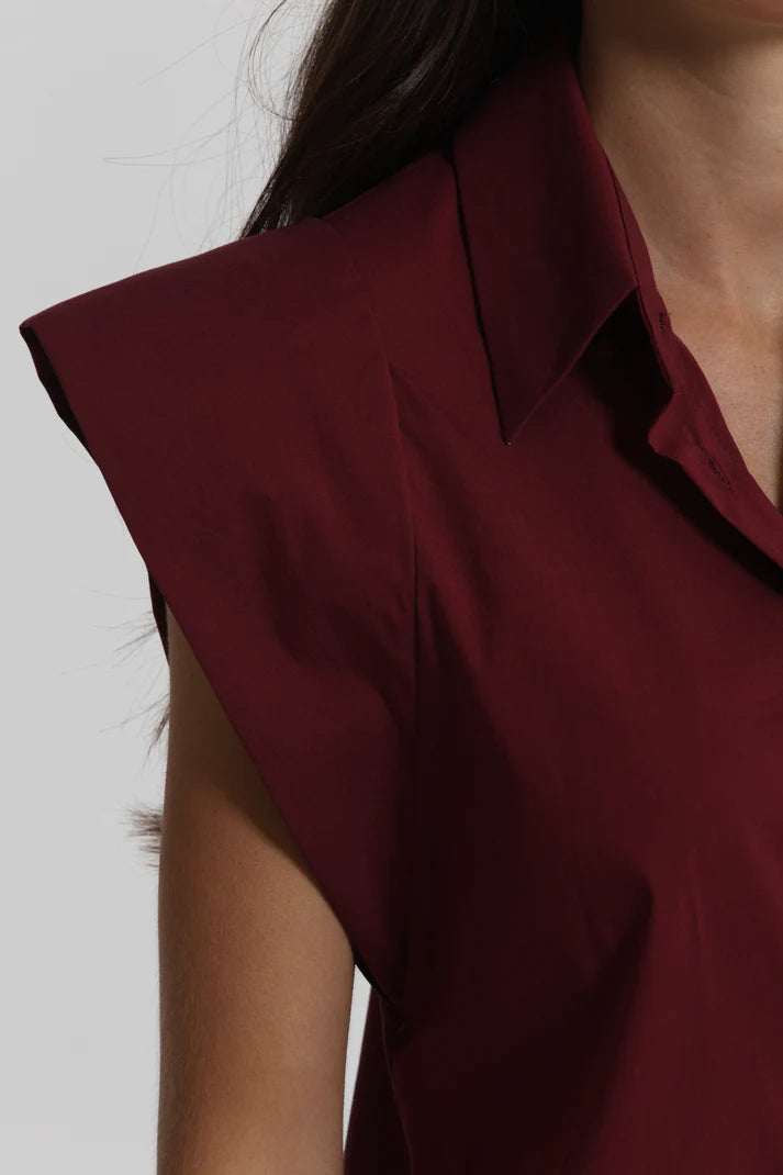 MIMIMUA - CAMICIA IN COTONE CON MANICA ALETTA BORDEAUX