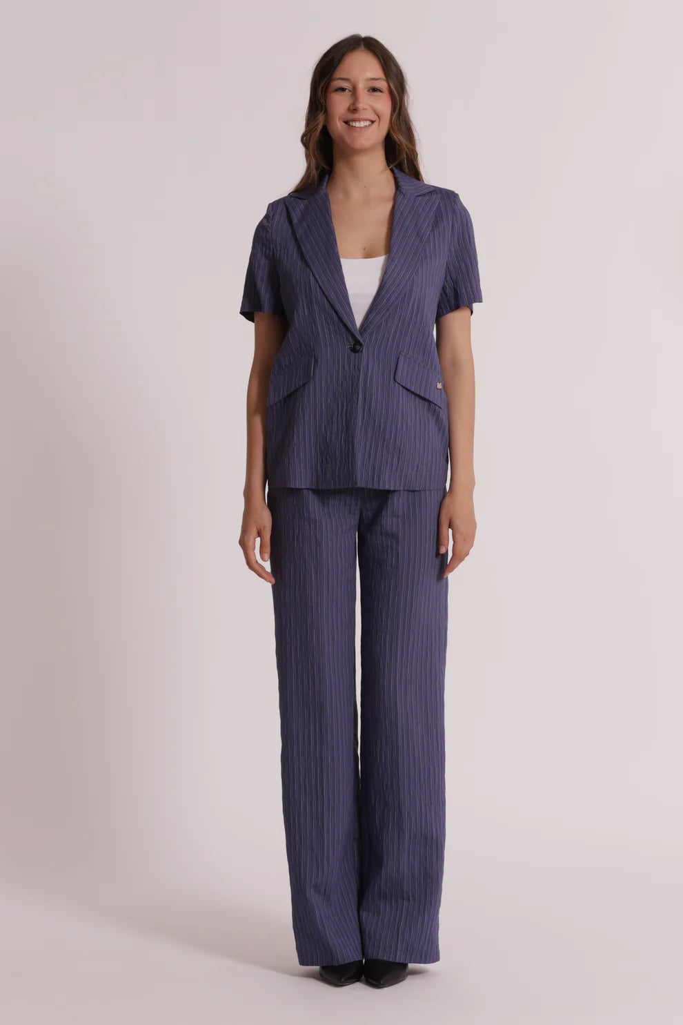 MIMIMUA - PANTALONE PALAZZO CON ELASTICO DIETRO A RIGHE