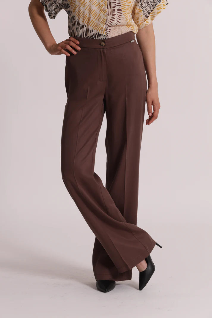 MIMIMUA - PANTALONE DRITTO CON ELASTICO CIOCCOLATO