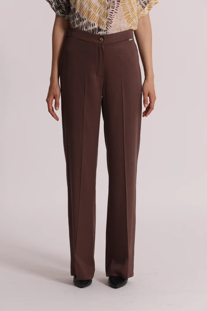 MIMIMUA - PANTALONE DRITTO CON ELASTICO CIOCCOLATO