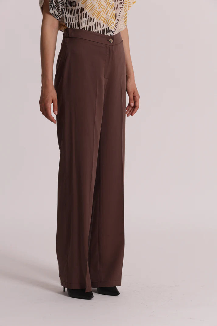 MIMIMUA - PANTALONE DRITTO CON ELASTICO CIOCCOLATO