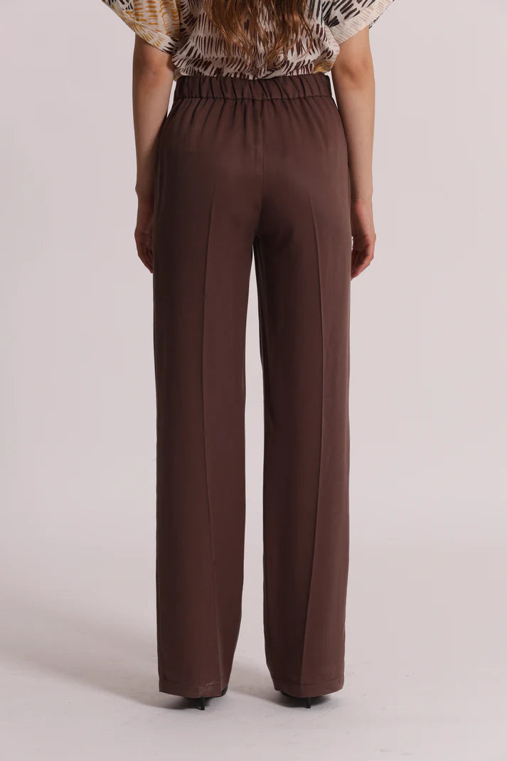 MIMIMUA - PANTALONE DRITTO CON ELASTICO CIOCCOLATO