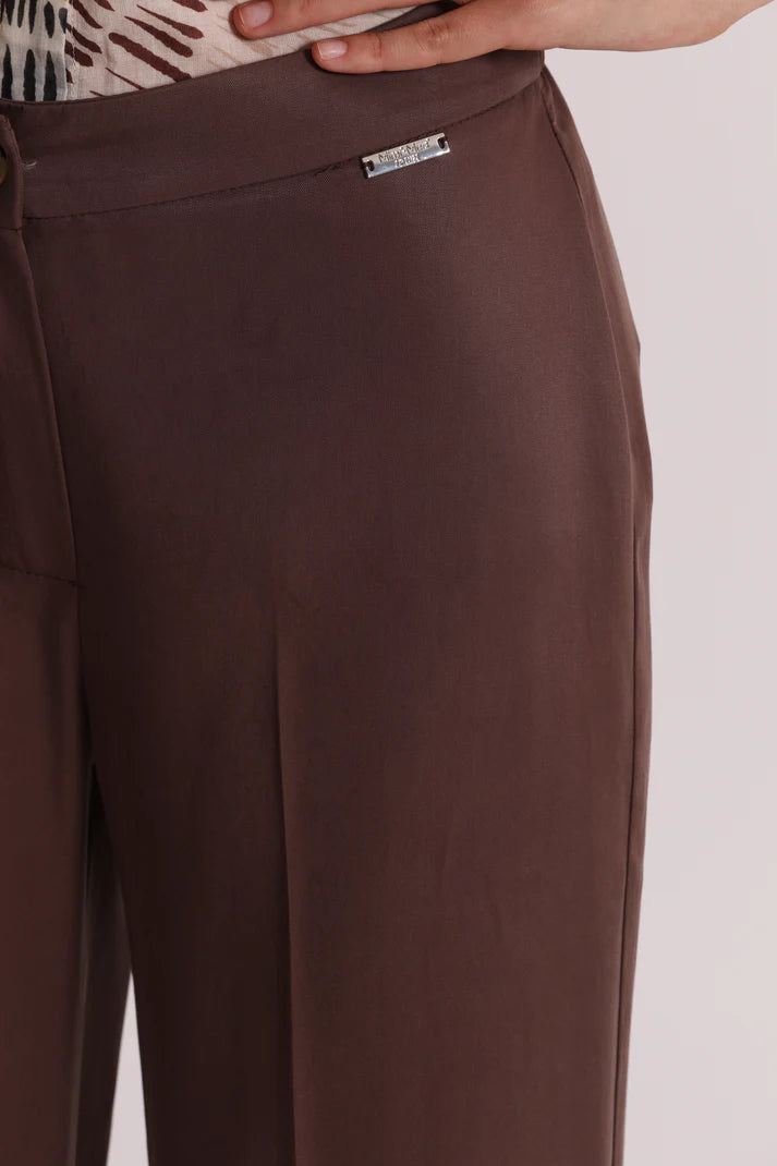 MIMIMUA - PANTALONE DRITTO CON ELASTICO CIOCCOLATO