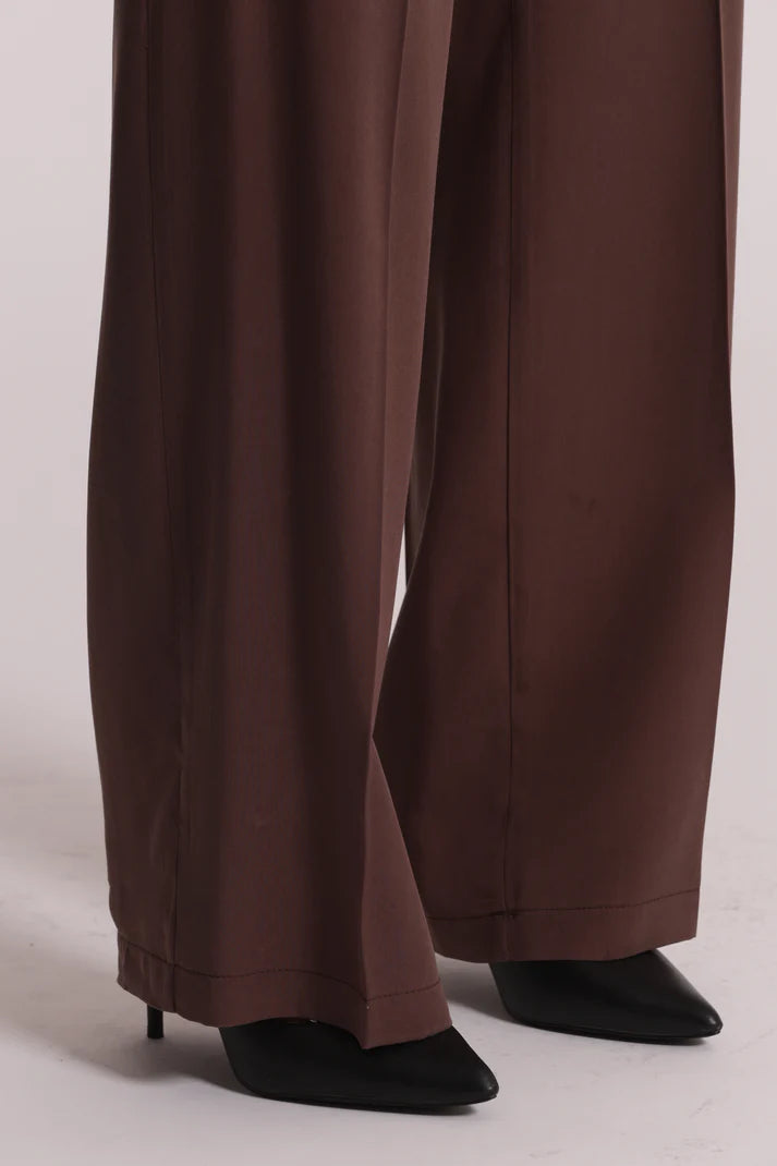 MIMIMUA - PANTALONE DRITTO CON ELASTICO CIOCCOLATO