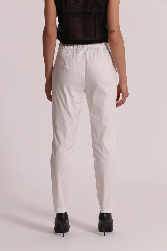 MIMIMUA - PANTALONE IN COTONE CON ELASTICO PANNA