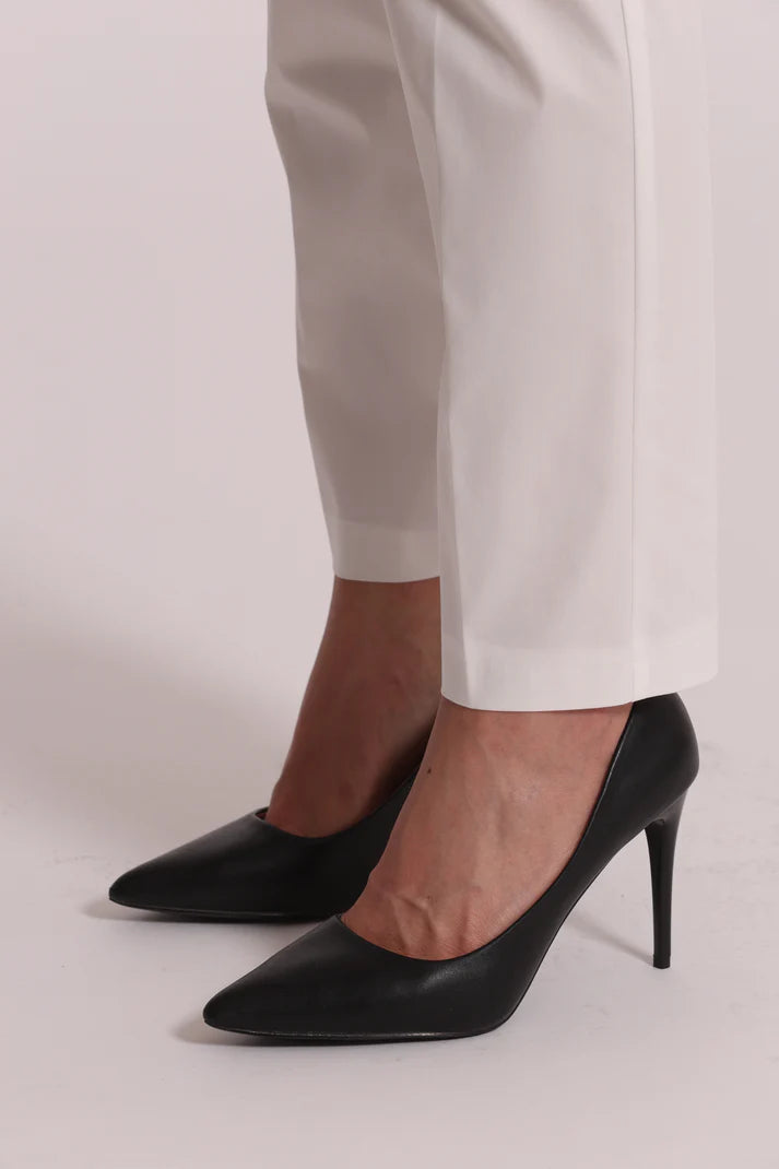 MIMIMUA - PANTALONE IN COTONE CON ELASTICO PANNA