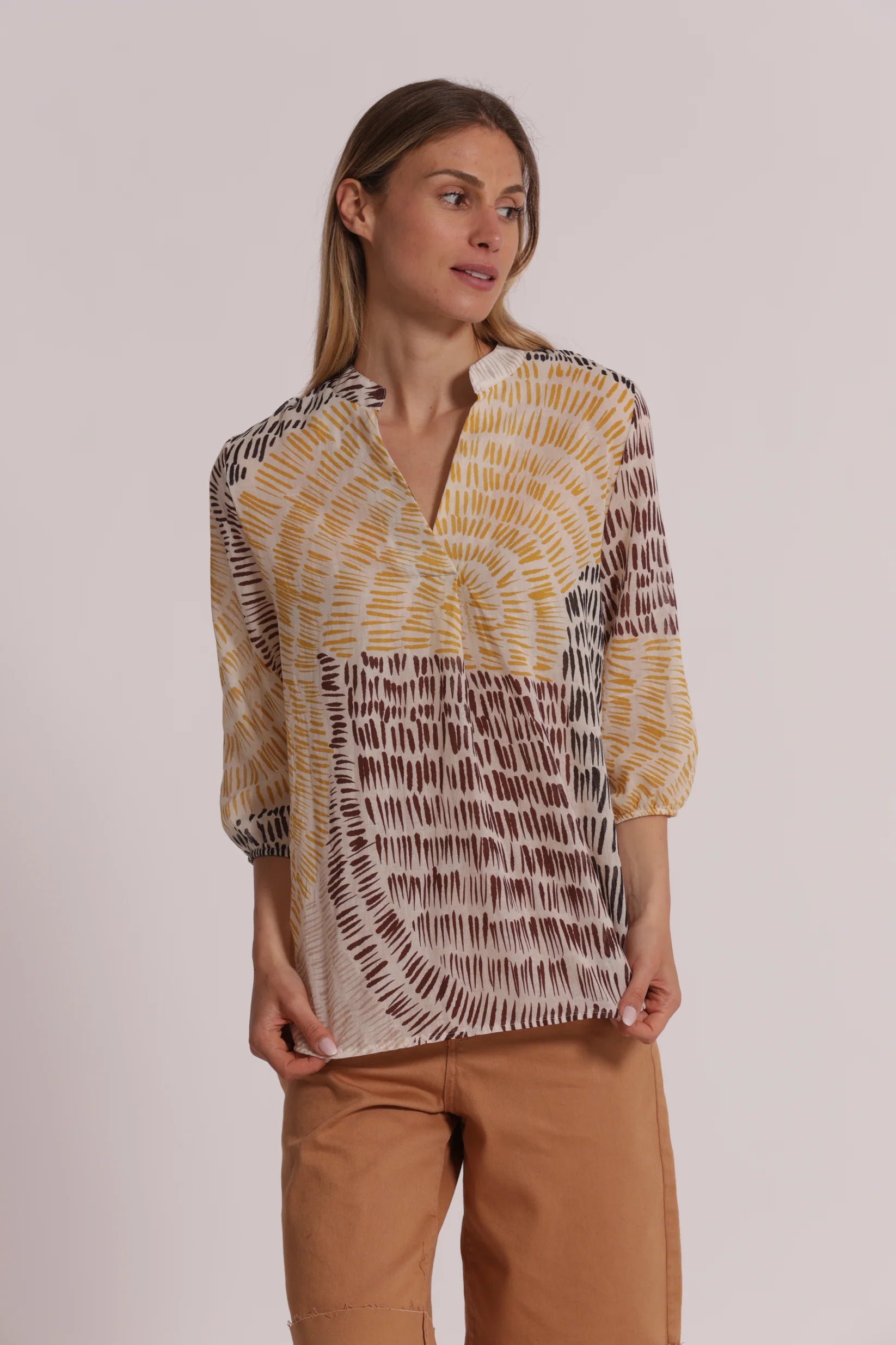 MIMIMUA - BLUSA IN COTONE FANTASIA GRAFFIO