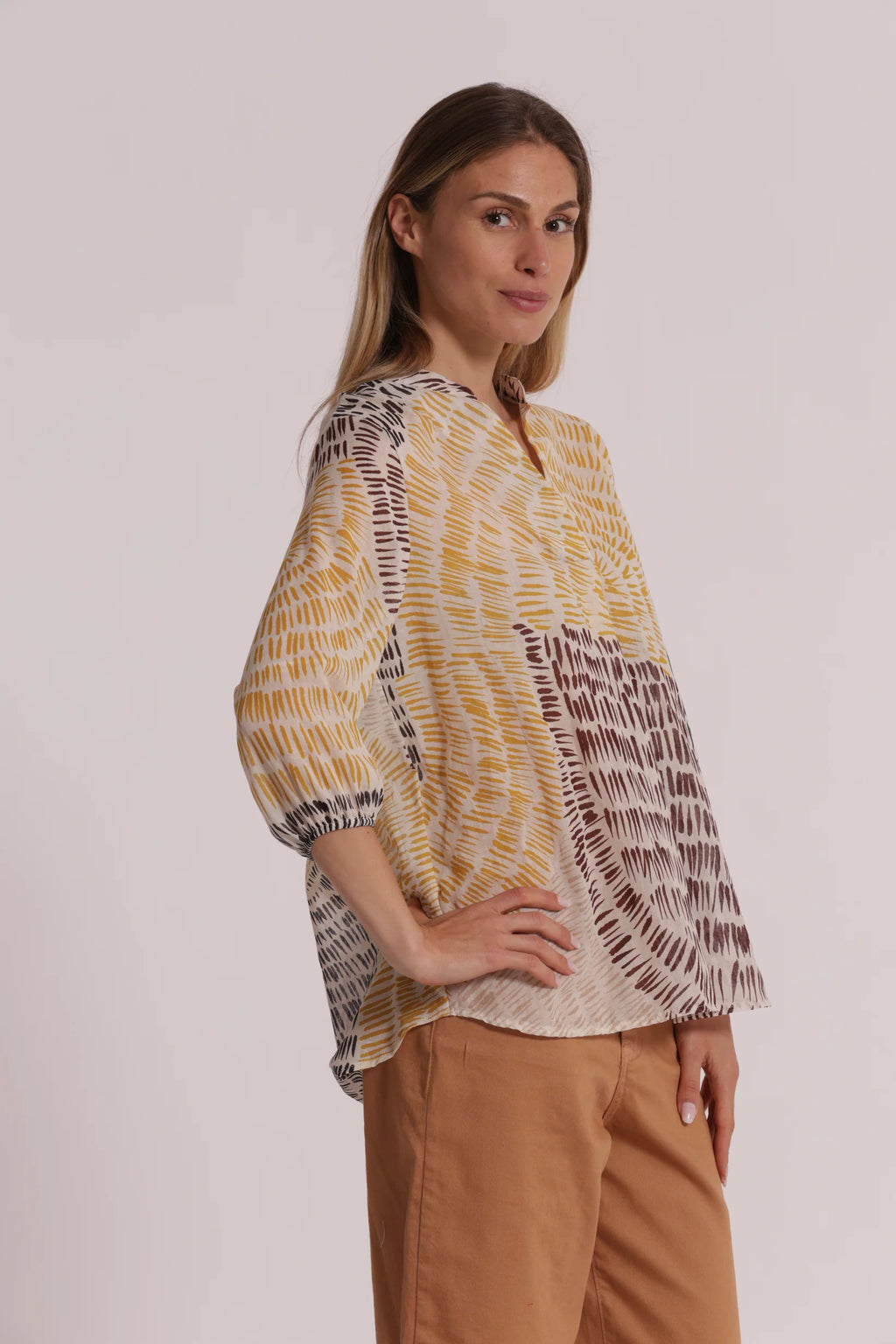 MIMIMUA - BLUSA IN COTONE FANTASIA GRAFFIO