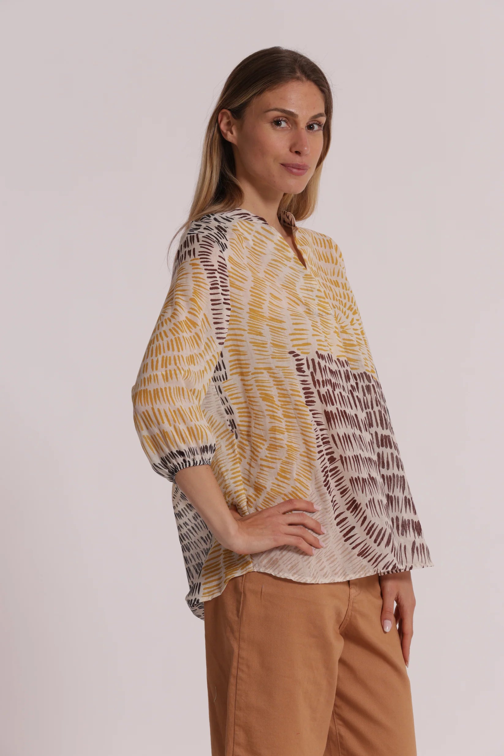 MIMIMUA - BLUSA IN COTONE FANTASIA GRAFFIO