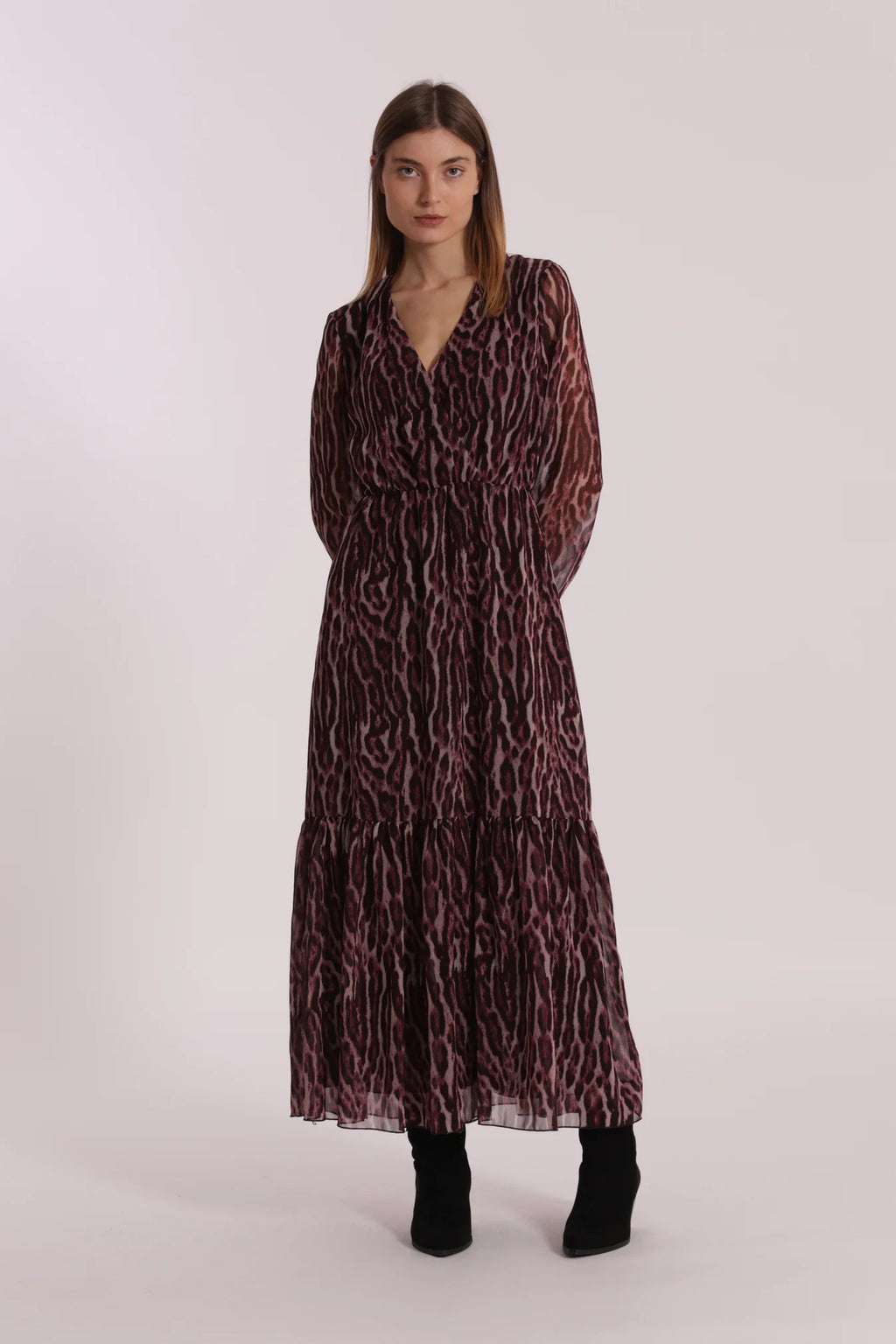 MIMI MUA Abito lungo animalier Burgungy