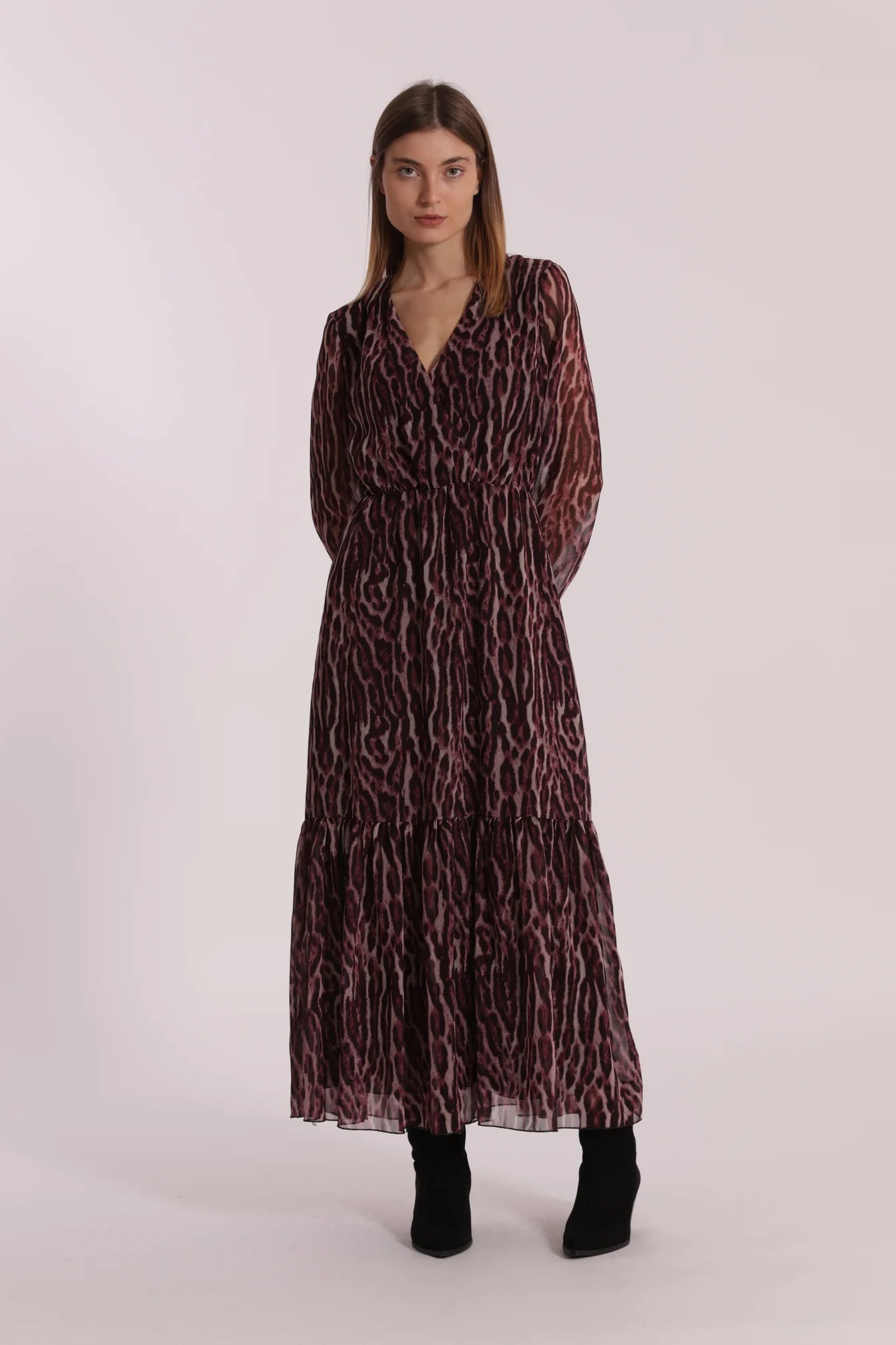 MIMI MUA Abito lungo animalier Burgungy