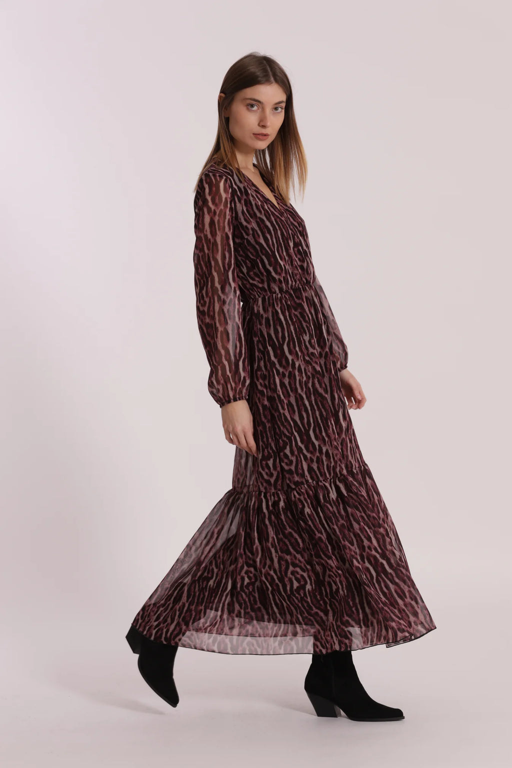 MIMI MUA Abito lungo animalier Burgungy