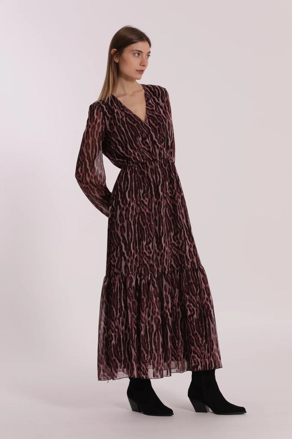 MIMI MUA Abito lungo animalier Burgungy