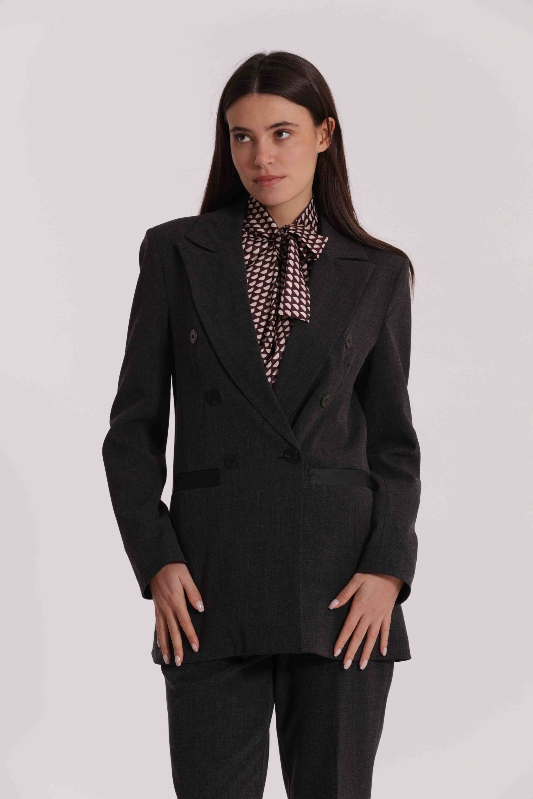 MIMÌ MUÀ - Giacca grigio scuro con dettagli in similpelle