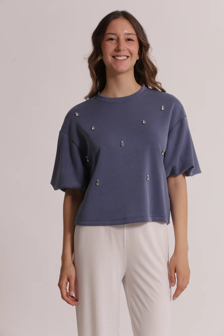 MIMIMUA - MAGLIA IN FELPA CON DETTAGLI GIOIELLO