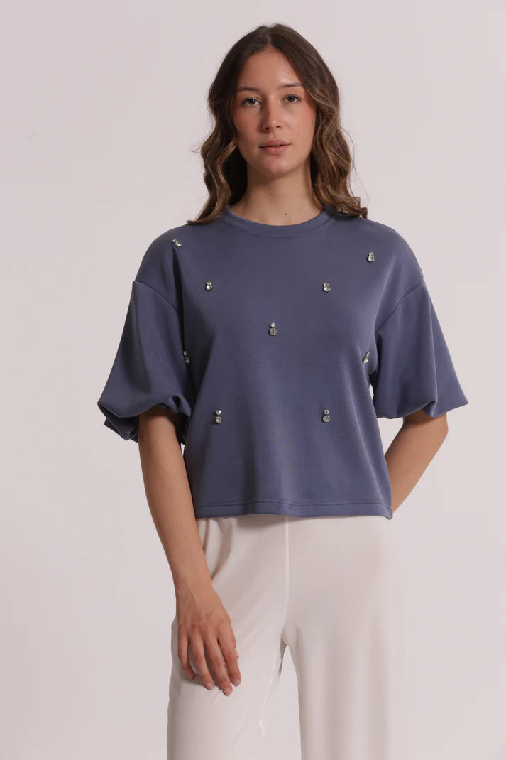 MIMIMUA - MAGLIA IN FELPA CON DETTAGLI GIOIELLO