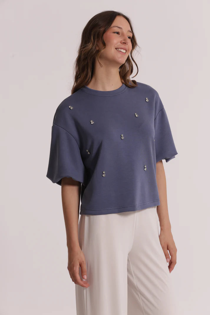 MIMIMUA - MAGLIA IN FELPA CON DETTAGLI GIOIELLO