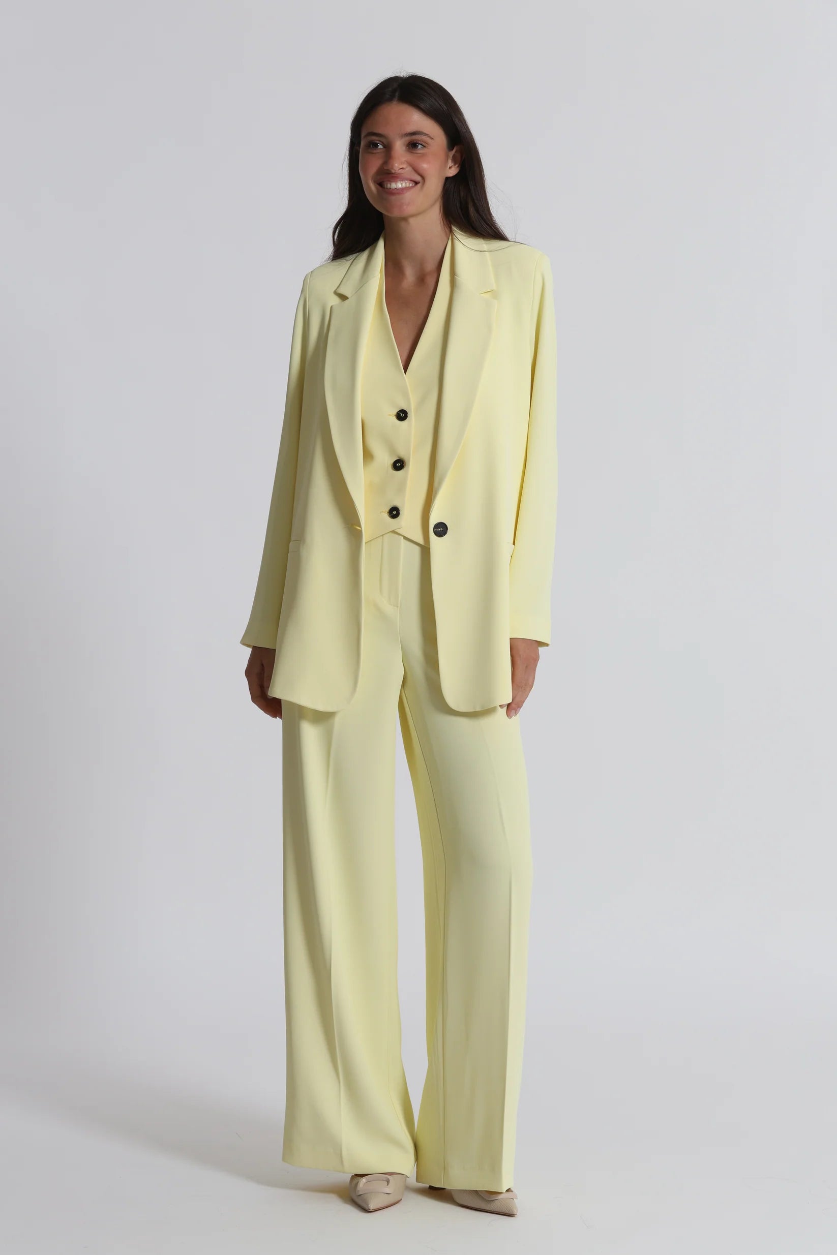 MIMIMUA - PANTALONE A PALAZZO GIALLO BURRO