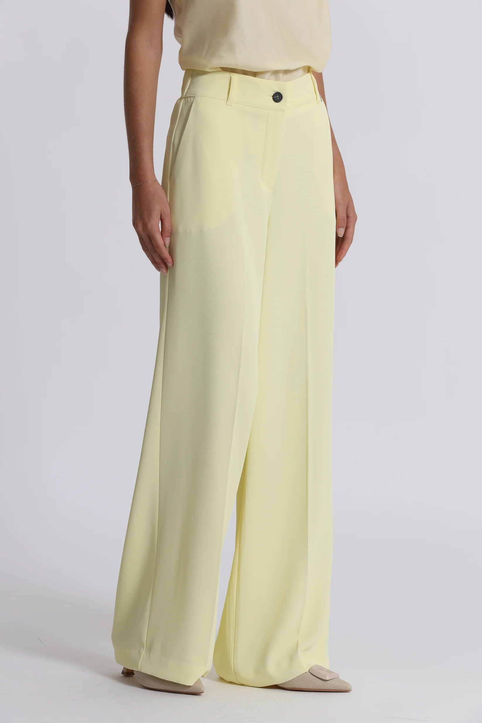 MIMIMUA - PANTALONE A PALAZZO GIALLO BURRO